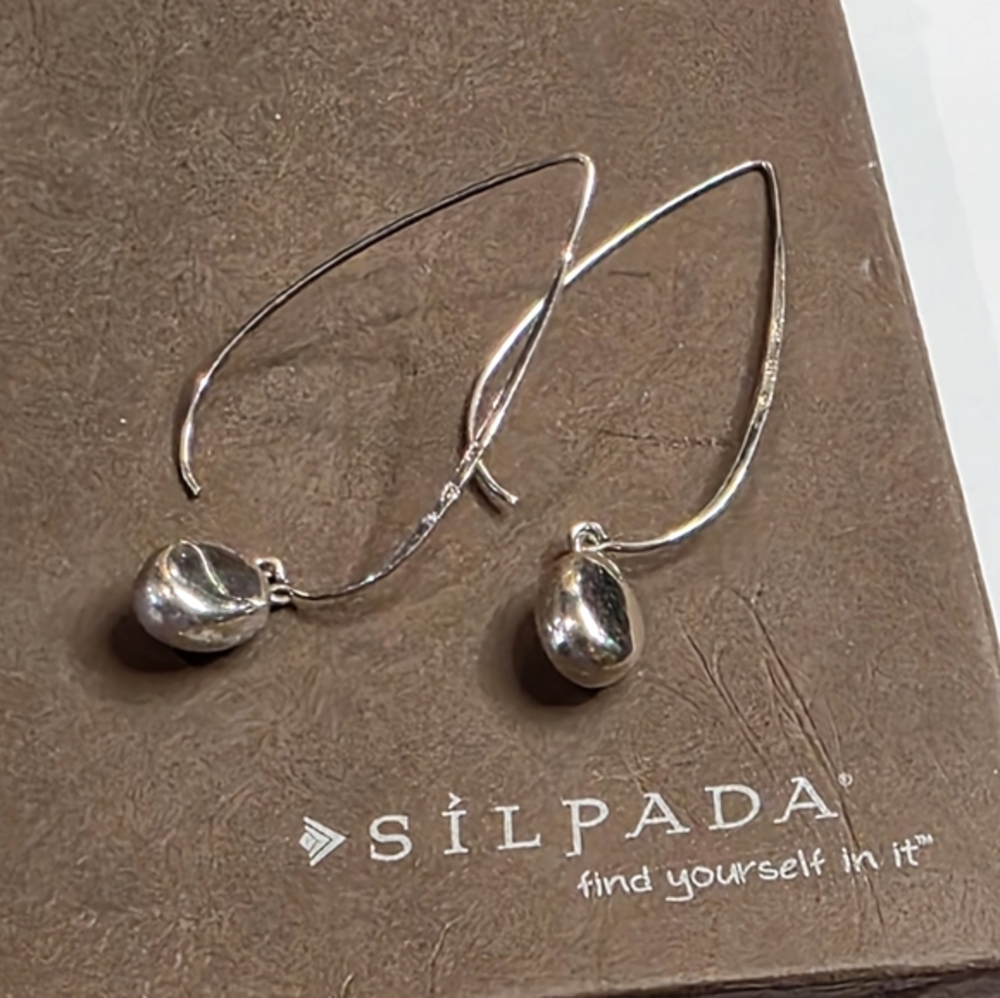 Silpada Sterling Silver Teardrop Pebble Drop Earrings 925 Minimalist Threader